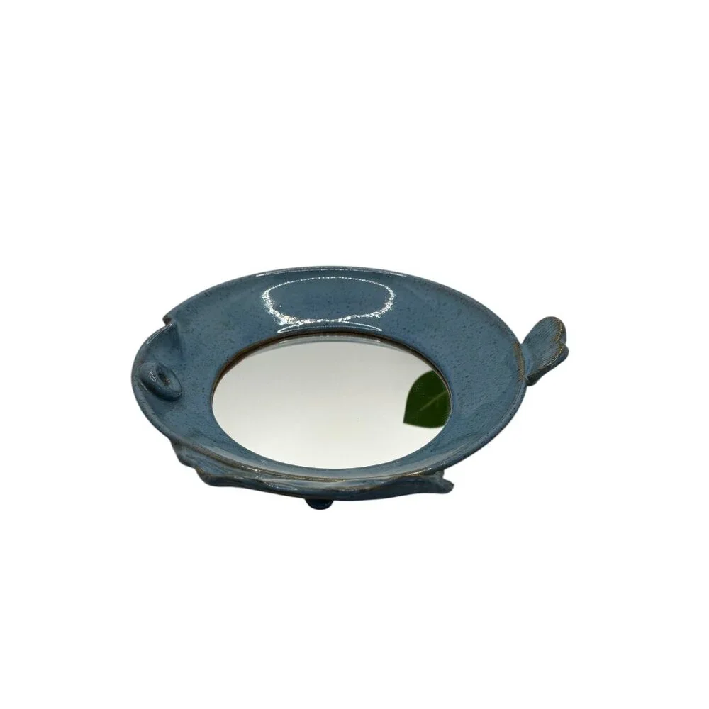 Fish-Shaped Blue Ceramic Wall Hanging Mirror